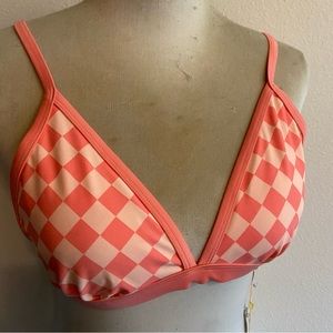 Kona sol bikini top checkered pattern pink size medium New with tag